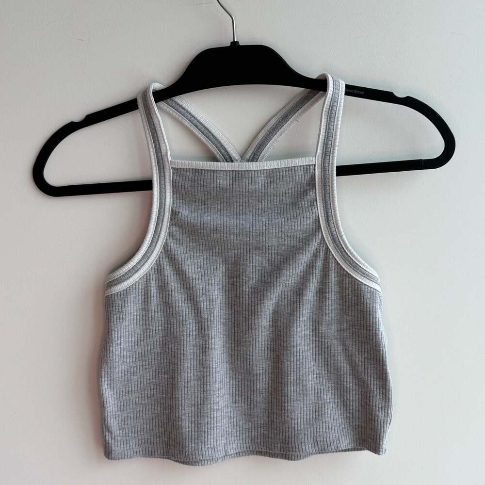 Tresics Ribbed Racerback Crop Tank Top Gray Size L